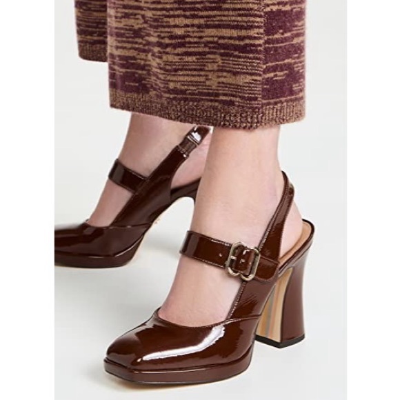Sam Edelman Jildie Mary Slingback Platform Heel Mary Jane Warm Cocoa Patent  10 Platforms